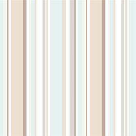 Duck egg, blue, brown and grey step stripe wallpaper