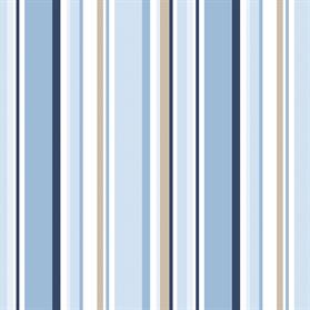 Navy, blue and beige step stripe wallpaper